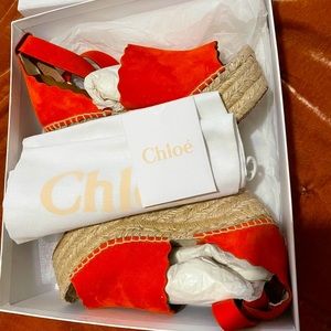 CHLOÉ scalloped suede espadrille wedge sandals
